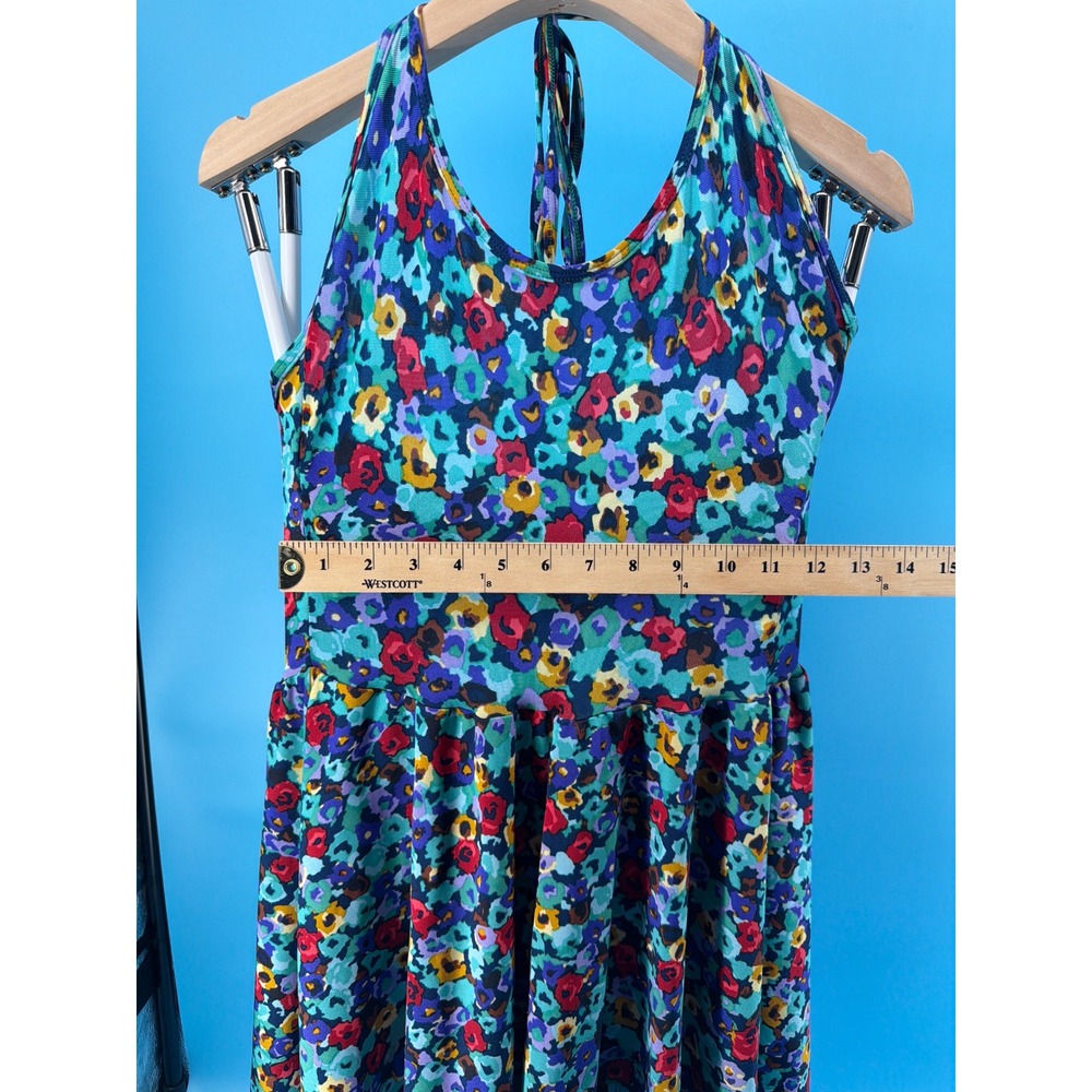 Vintage Style Floral Halter Mini Dress Teal Multicolor Fit and Flare Summer S - Picture 4 of 4